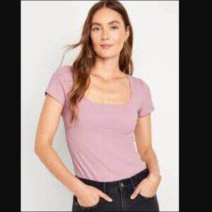 Old Navy Fitted Square-Neck Short Sleeve Tee | Textured Rose | Size L